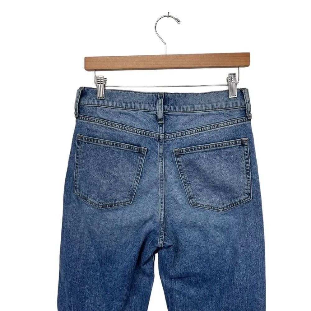 J. Crew | Full Length Wide Leg Button Fly High Rise Raw Hem Medium Wash Jeans 28